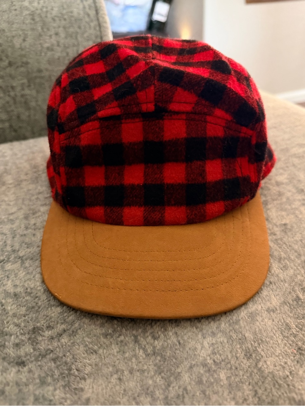 Target Red and Black Plaid Cap with Brown Brim